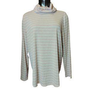 LOFT OUTLET Womens L Beige Striped Cowl Neck Long Sleeve Tunic Dress